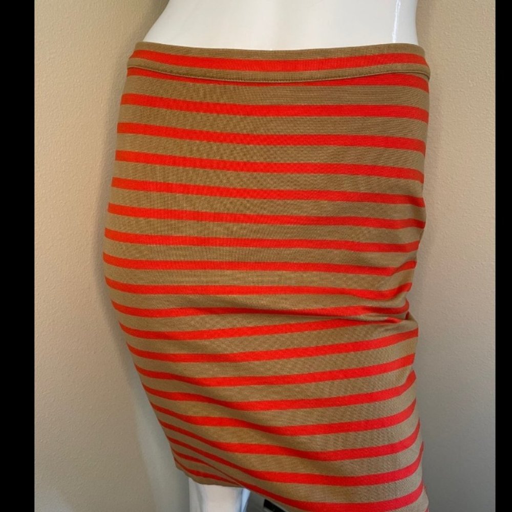 Fossil Women's Tan and Orange Striped Pencil Skirt Size Small